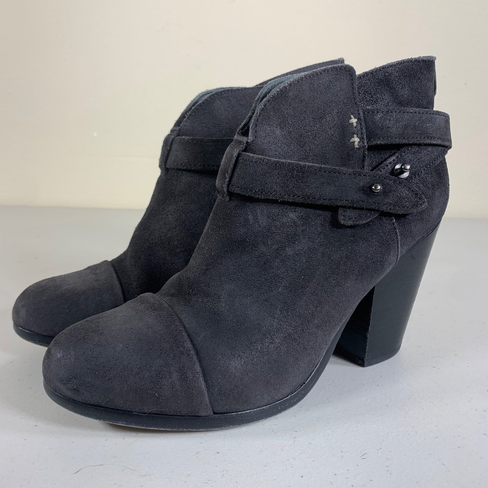 Rag Bone Black Suede Buckle Ankle‎ Boots Block Heel Women's Size 38-8